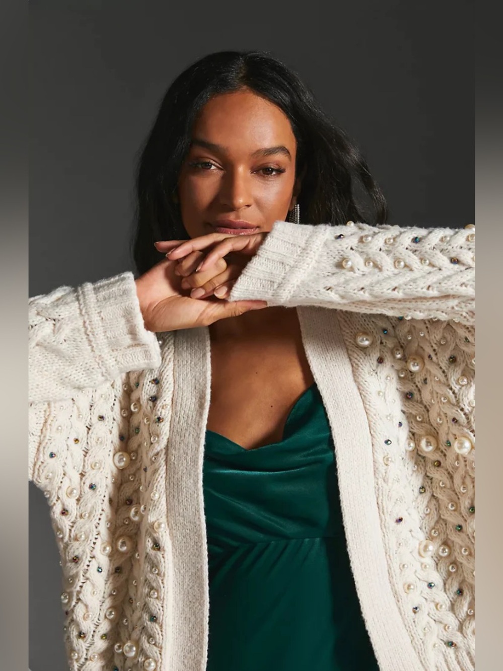 Anthropologie Embellished Cable-Knit Cardigan Sweater - Picture 11 of 13